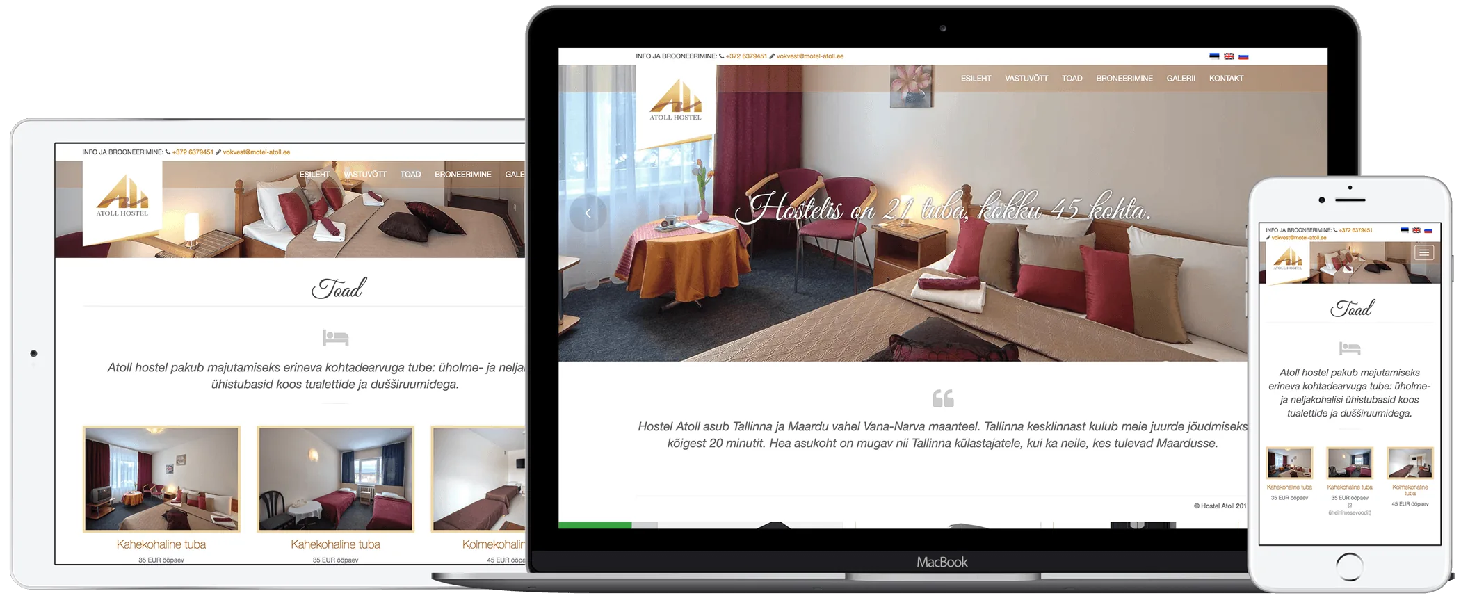 Atoll hotel website in a browser — homepage and gallery