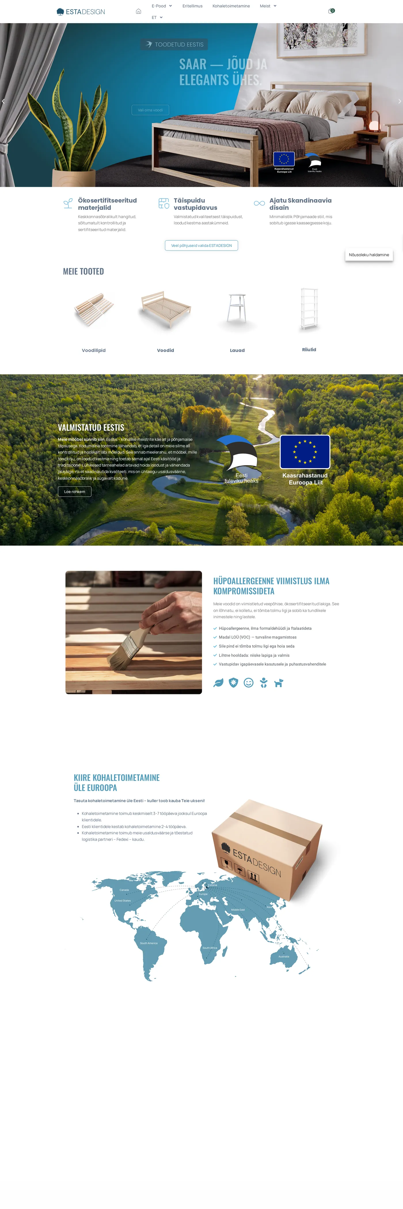 Estadesign.ee homepage — solid wood furniture e-shop designed and built by iweb.ee