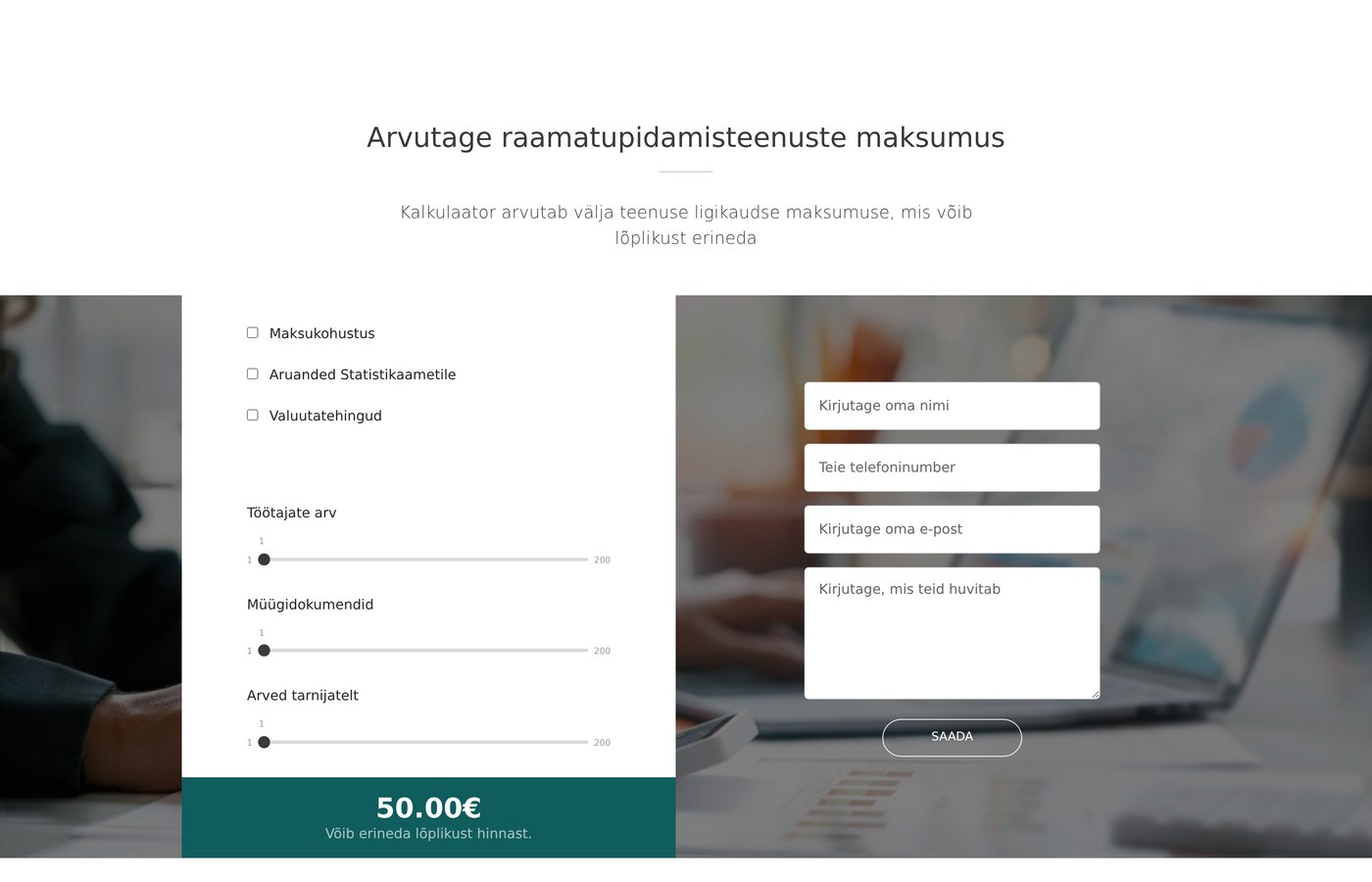 Hinnakalkulaator: linnukesed, liugurid ja summa reaalajas