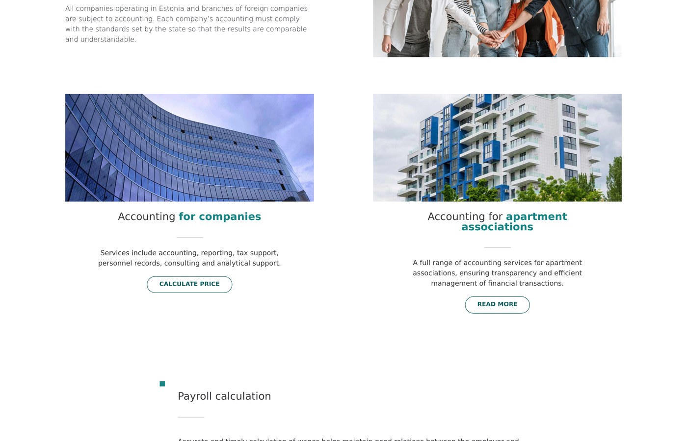 The service catalogue — sixteen services with short descriptions