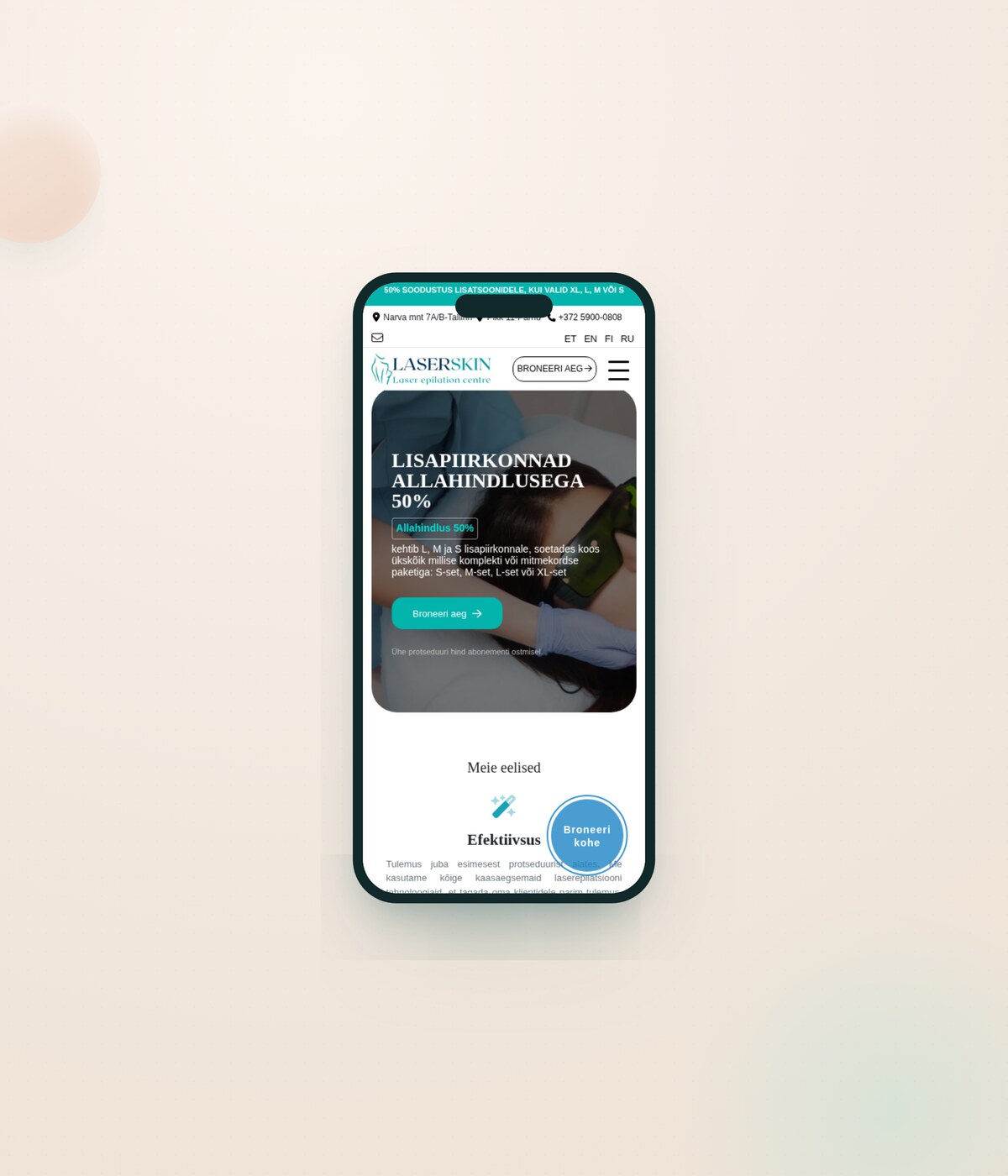 Mobiilivaade — broneerimine käeulatuses