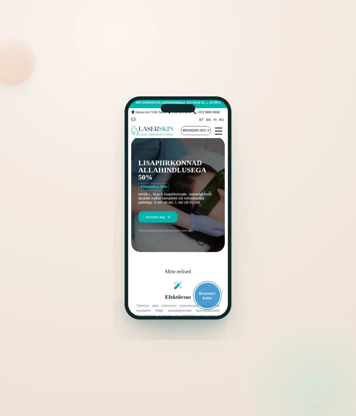 Mobiilivaade — broneerimine käeulatuses