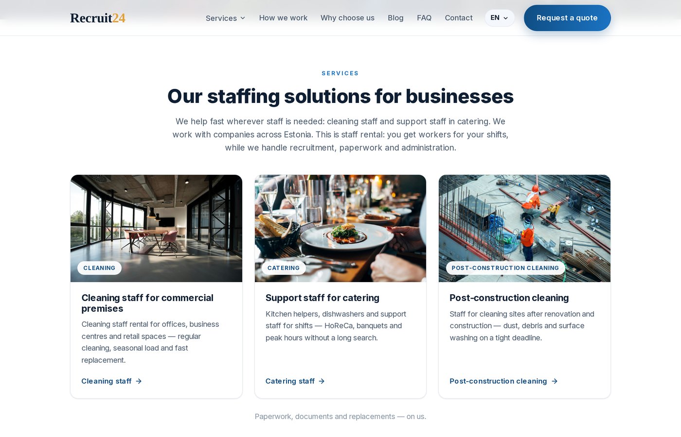 Services — clear, in three languages