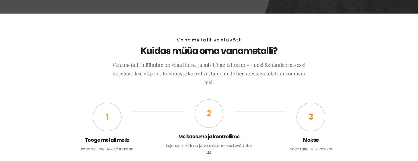 Metalli müük kolme sammuga: too, kaalume, raha samal päeval