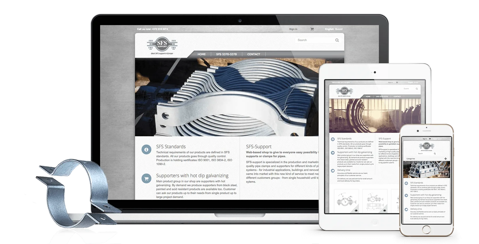 SFS Support web catalogue homepage — pipe clamps and support systems