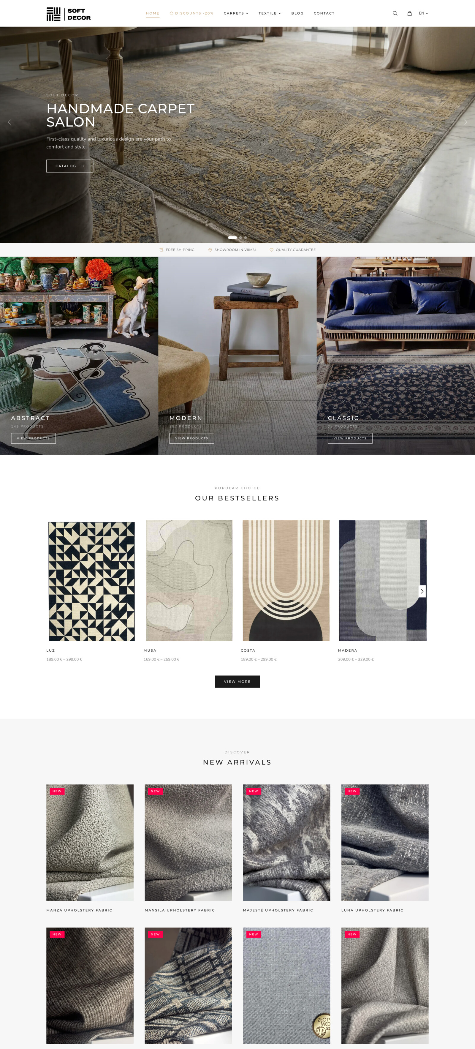 SoftDecor.ee — premium handmade rugs online store full page design