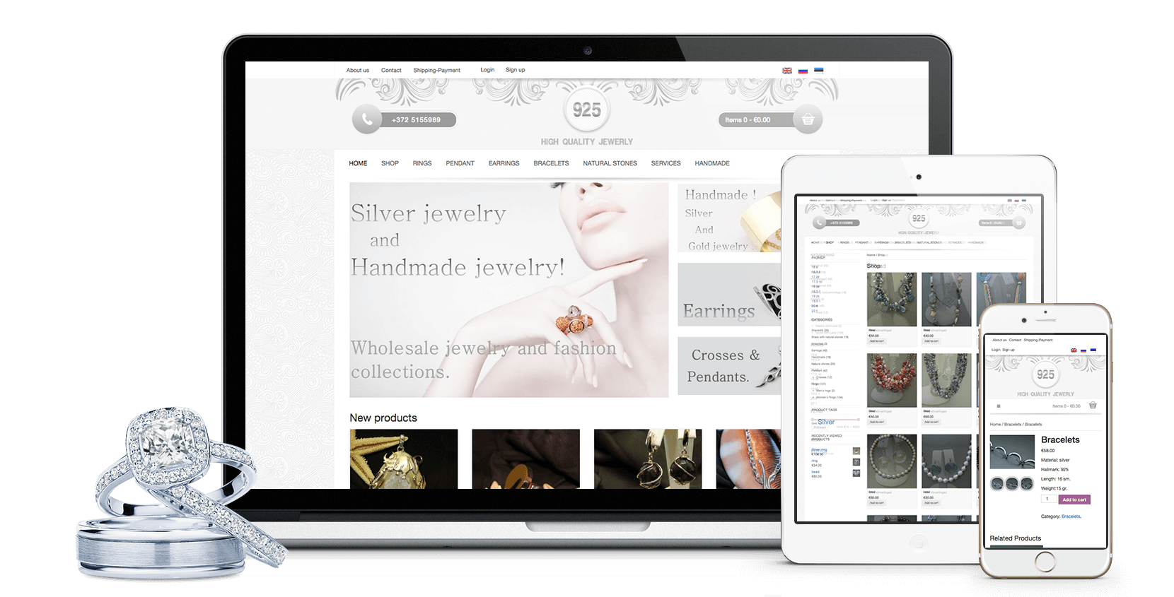 925 online store interface designed by iWeb