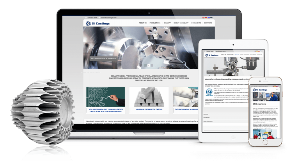 Main page of the Si Castings website developed by iWeb