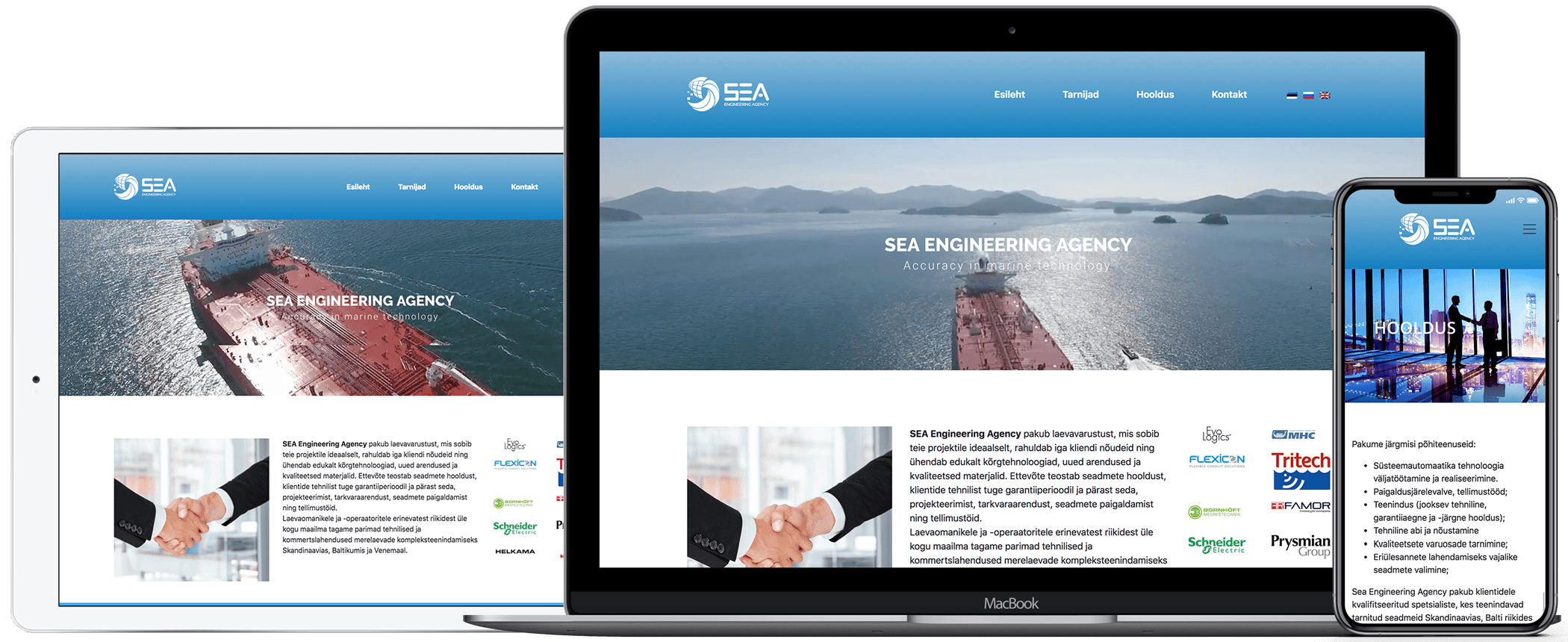 Veebisaidi ekraanipilt SEA Engineering Agency'st, mis on spetsialiseerunud laevaseadmetele ja mille on välja töötanud iWeb