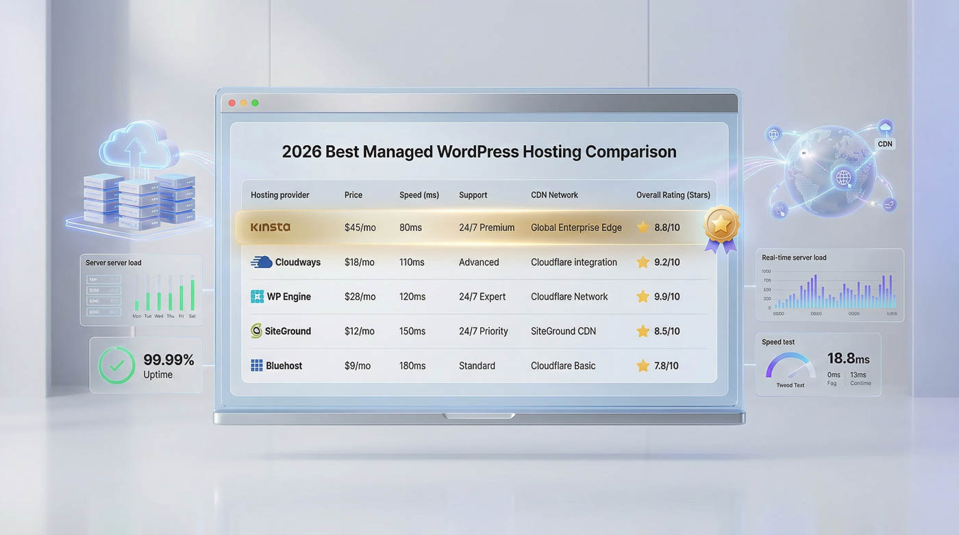 WordPress hosting comparison table 2026
